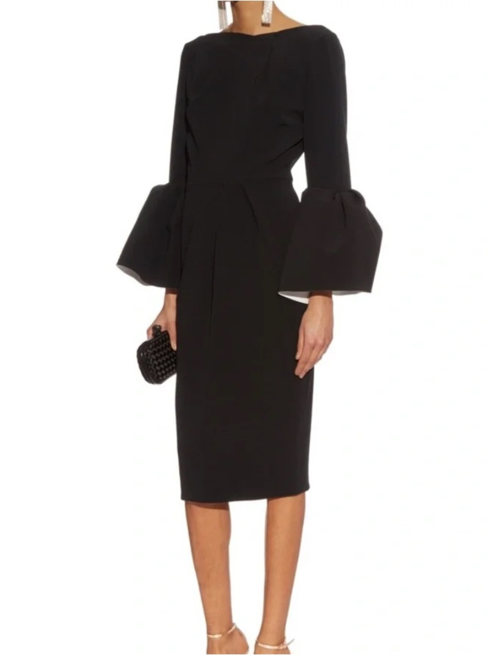 Margot Black Midi Dress with Statement Bell Sleeves 10 (fits like 6-8)